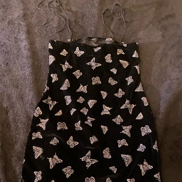 SHEIN | Dresses | Black Velour Glitter Butterfly Print Dress | Poshmark